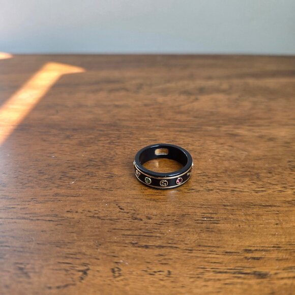 Gucci Icon 18k ring with gemstones, 18k yellow gold/black, size 10 1/4 - Picture 5 of 7